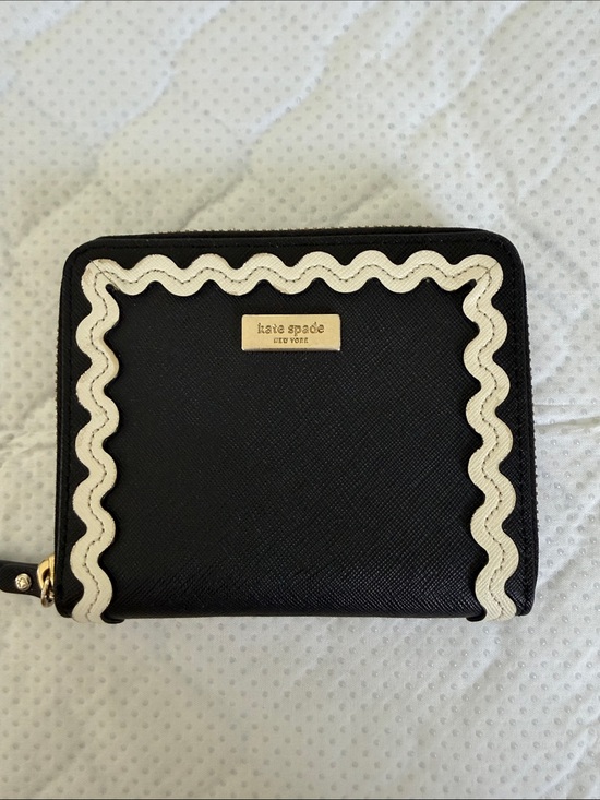 kate spade Handbags - kate spade Black with Cream Scallop Zip Around Wallet
